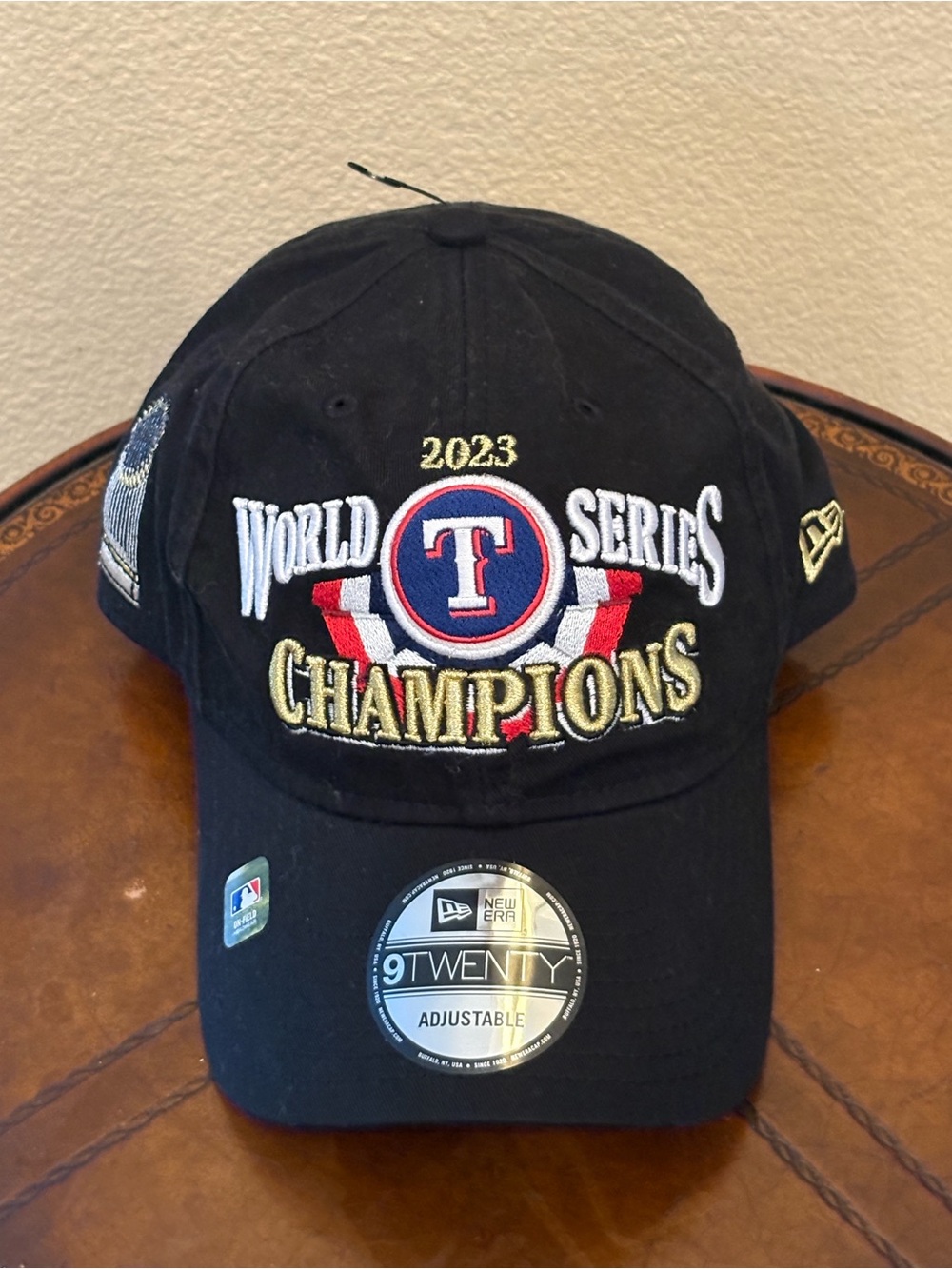 NWT-New Era Black 'World Series Champions 2023' Embroidered Cap Texas Rangers-OS